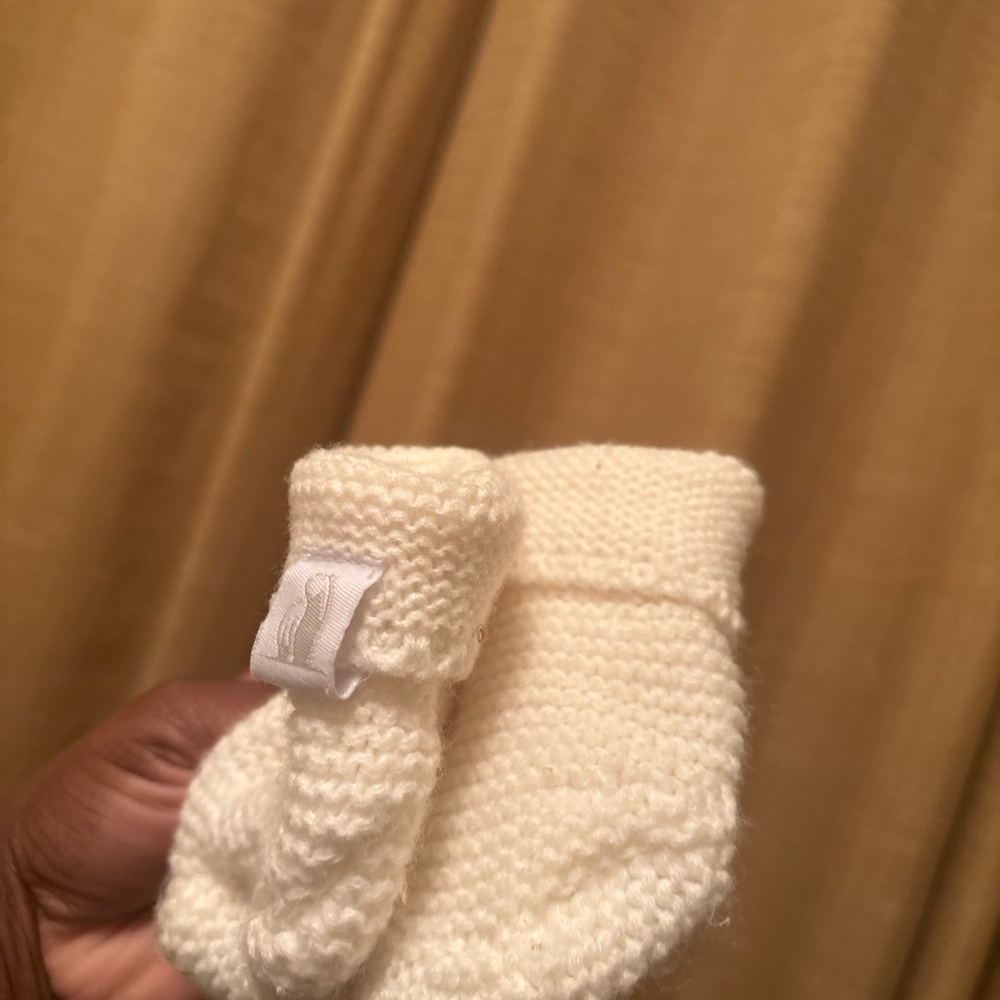 Two Handmade Tan Knit Baby Booties - Picture 4 of 4